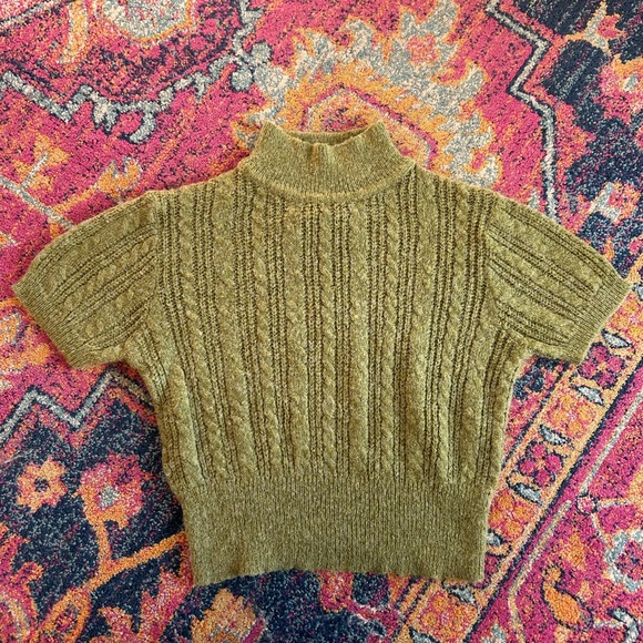 Cider | Women’s Olive Green Short Sleeve Cable Knit Mock Neck Sweater Size 0XL - Picture 11 of 16